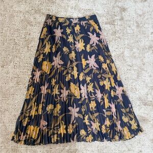 LOFT Floral A-Line Skirt - Navy and Yellow